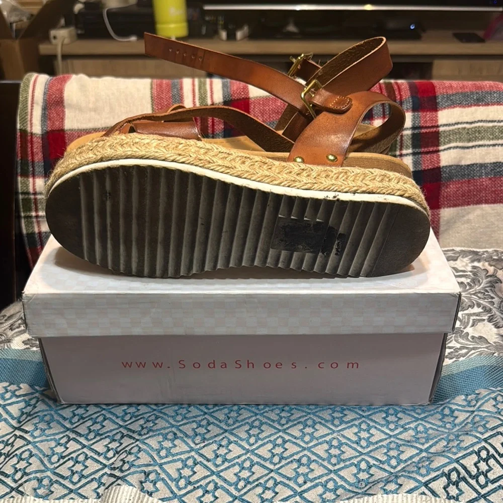 Soda Brown Espadrille Shoes with Platform Sole - Picture 4 of 6